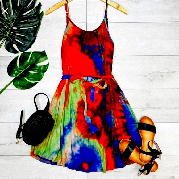 NWT | White Birch | Tie Dye | Sleeveless Dress | Belt Waist - Picture 2 of 8